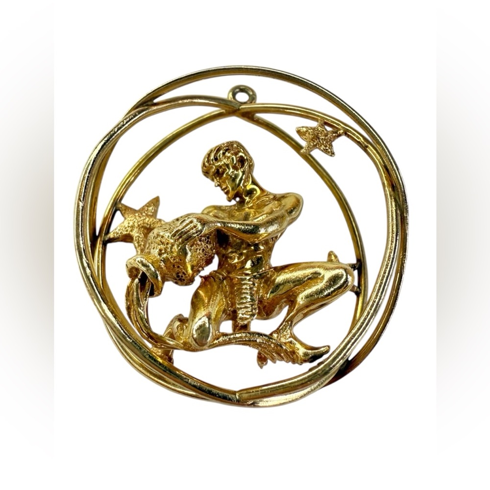 Vintage William Ruser 14k Gold Aquarius Zodiac Pendant Charm